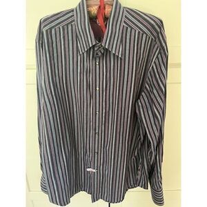 Robert Graham Men’s Classic Button Down Striped Shirt  Sz XL Flip Cuff Purple